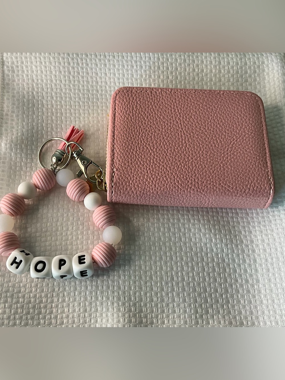 Pink Pebbled Wallet with Beaded Wristlet